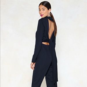 Open back navy jumpsuit